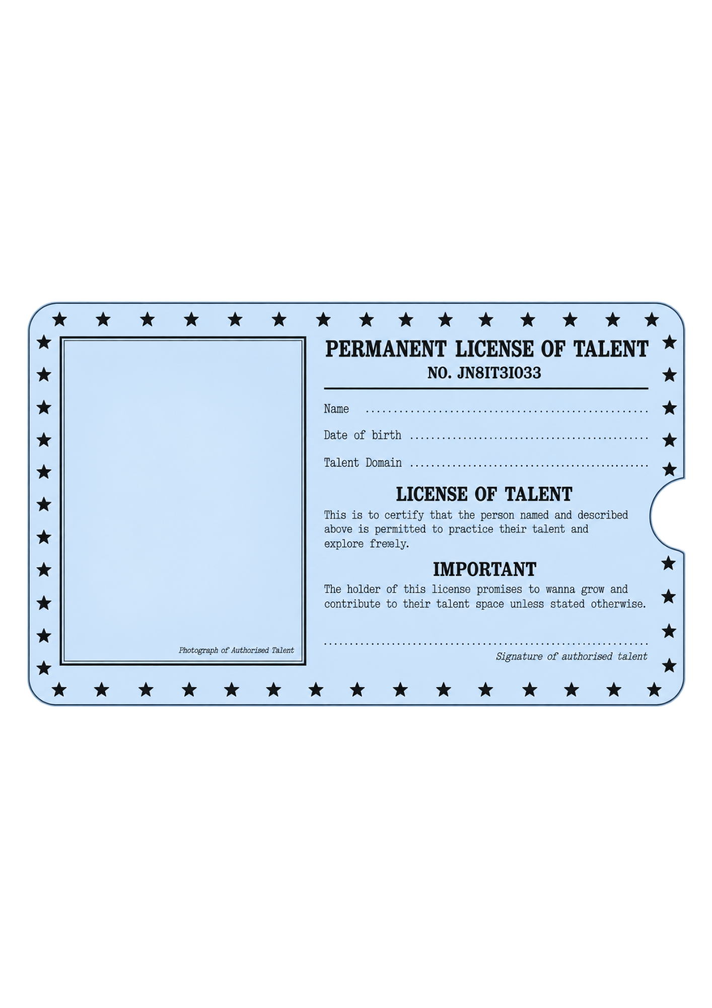 Blue license card preview