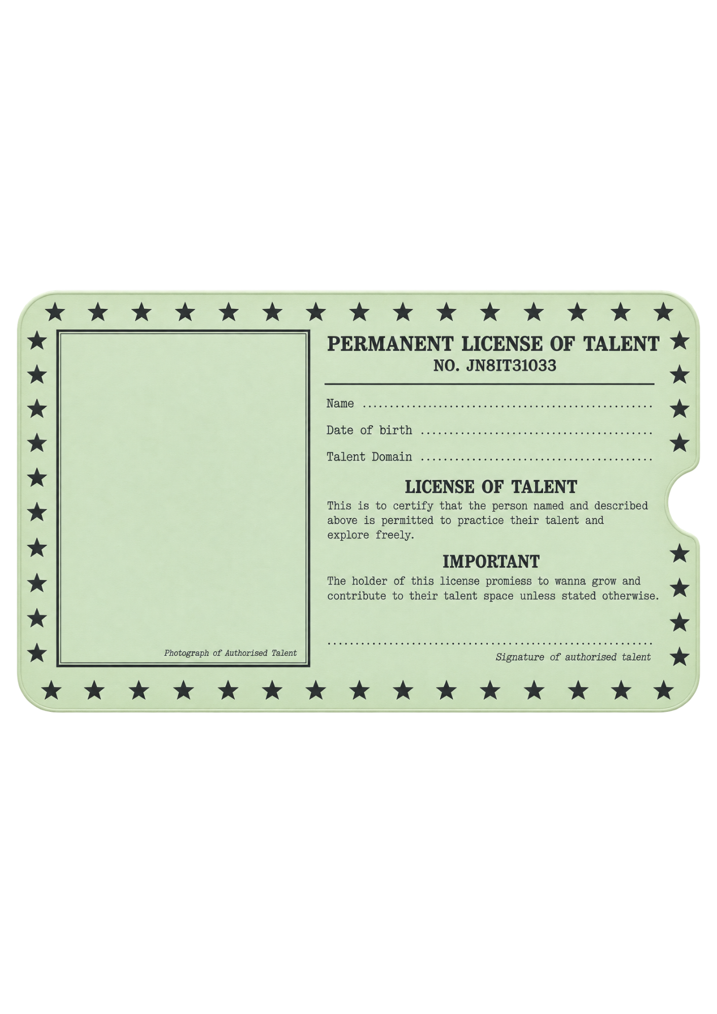 Green license card preview