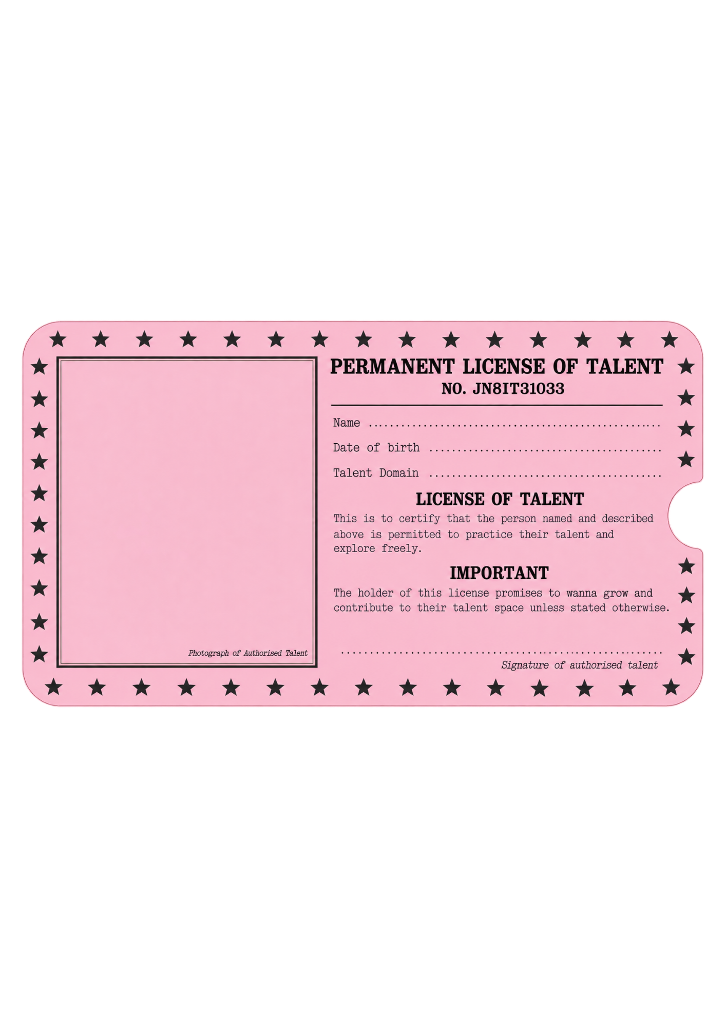 Pink license card preview