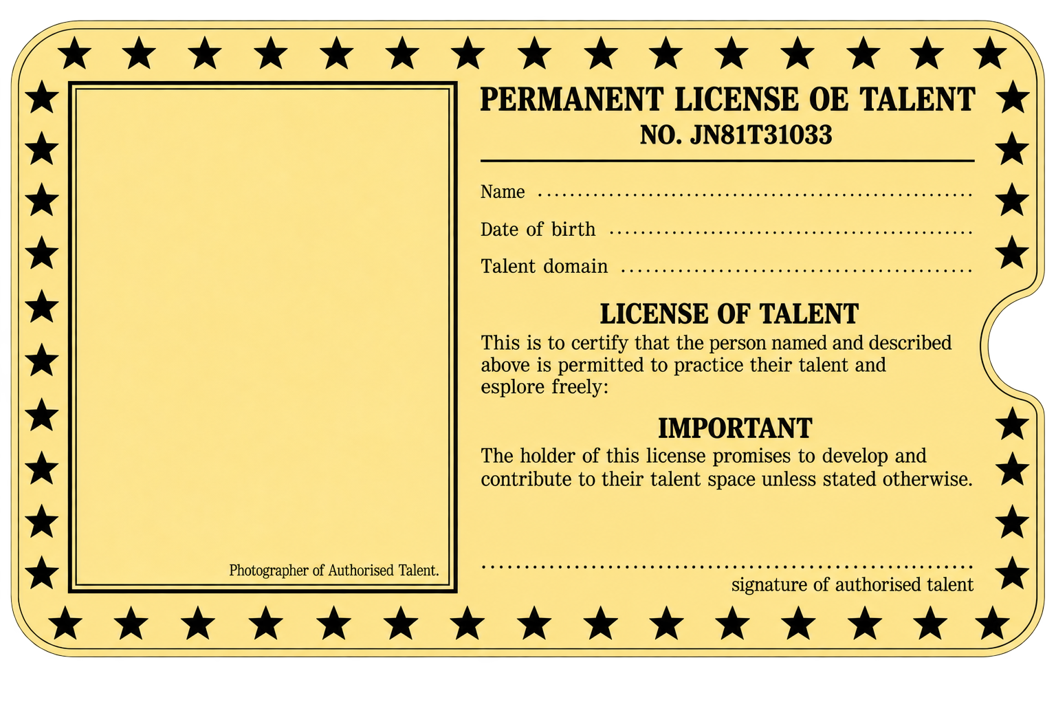 Yellow license card preview